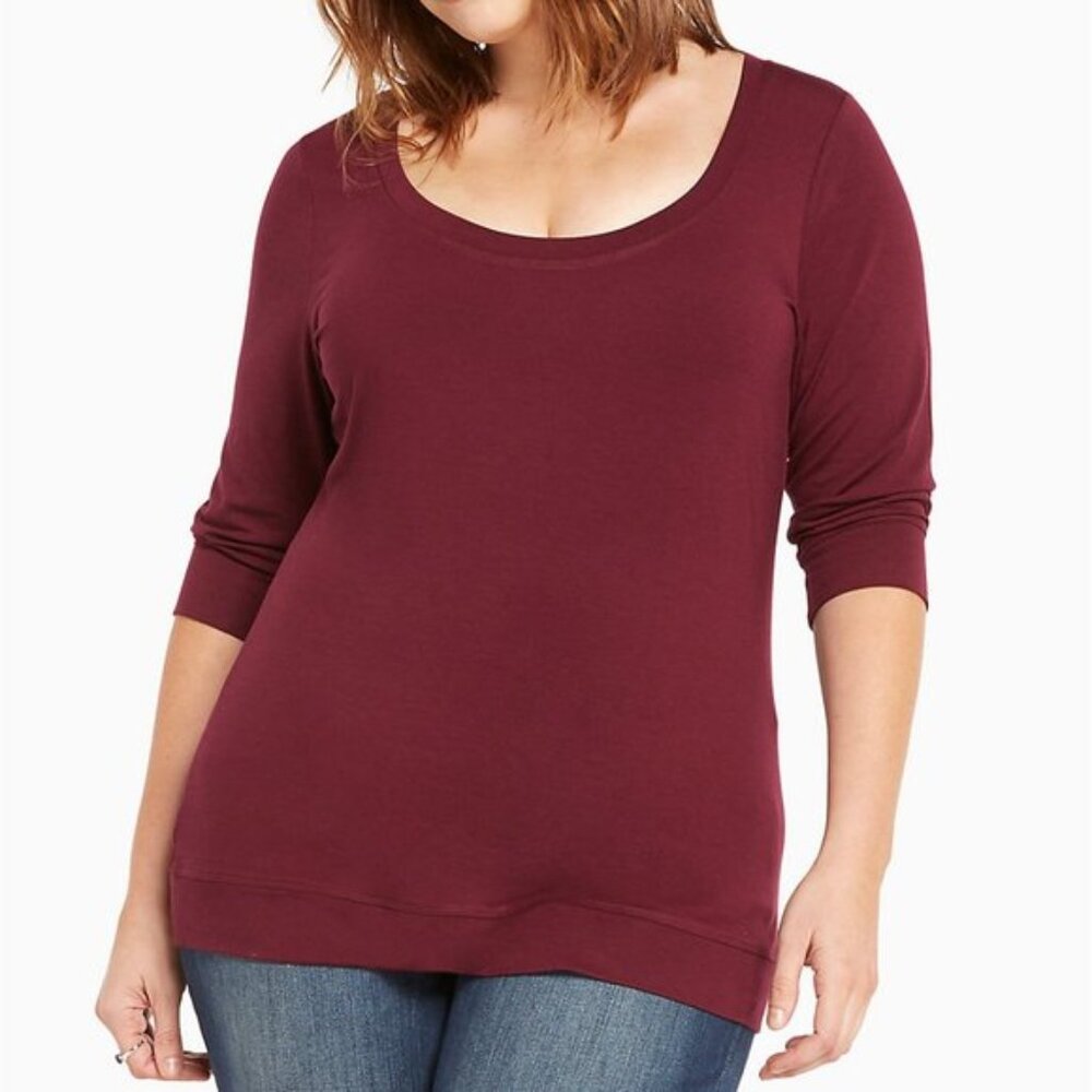 Torrid Burgundy Scoop Tee 3/4 Sleeves - 3